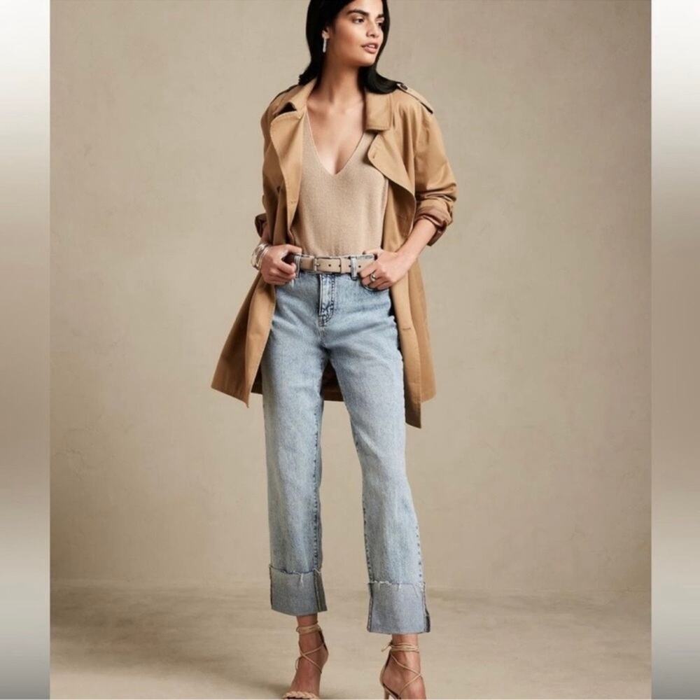 Banana Republic Women's Acid Wash Slouch Jeans Raw Cuffed Hem‎ Relaxed Denim - 6